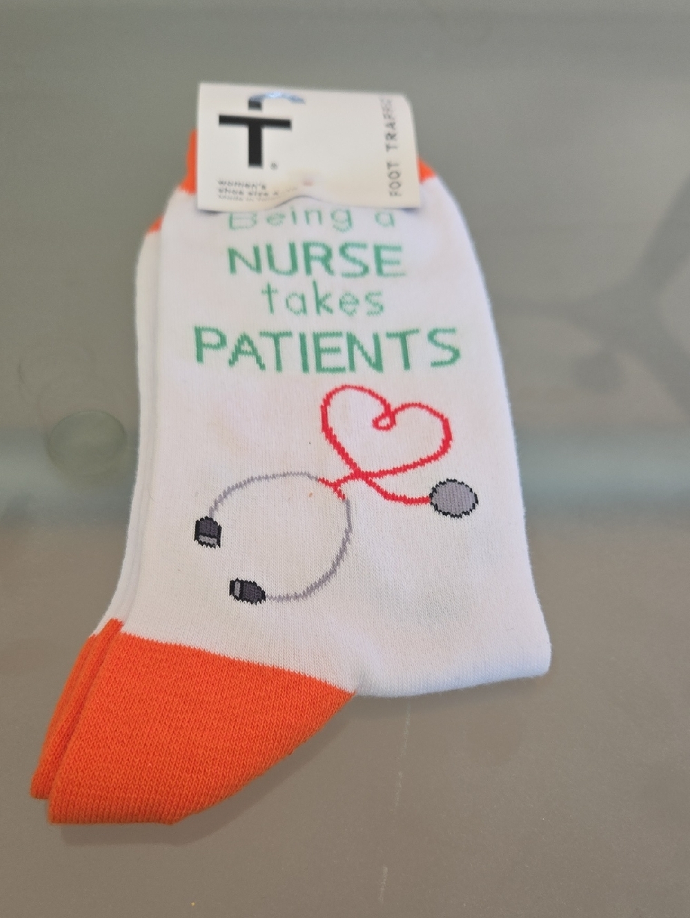 Nurse Graphic Ankle Socks - White with Orange Accents